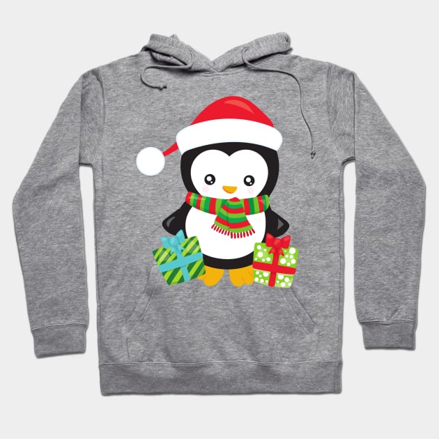 Christmas Penguin, Penguin With Santa Hat, Gifts Hoodie by Jelena Dunčević